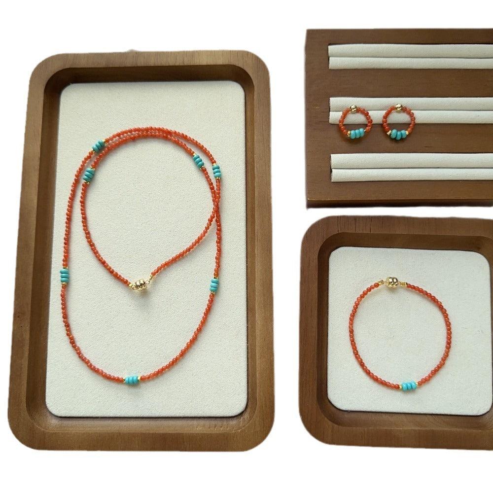 Persimmon South Red Minimalist Long & Short Necklace, Acacia South Red Bracelet & Earrings – Versatile Jewelry Set