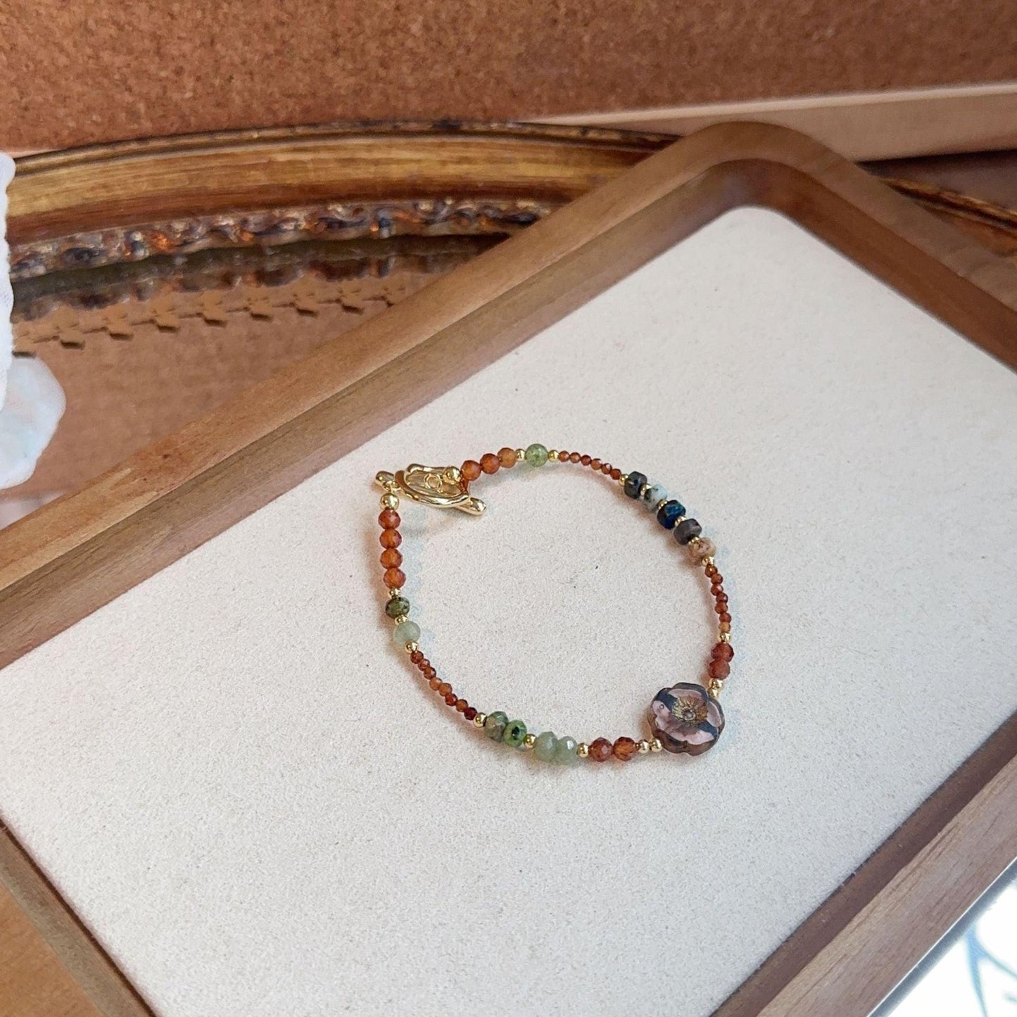 Vibrant Orange Garnet & Grape Stone Jewelry Set - Necklace, Earrings, Bracelet & Ring