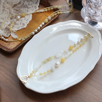 Sweet Light Luxury Yellow Crystal Beads Necklace – Natural Pearls Collarbone Chain Niche Bracelet