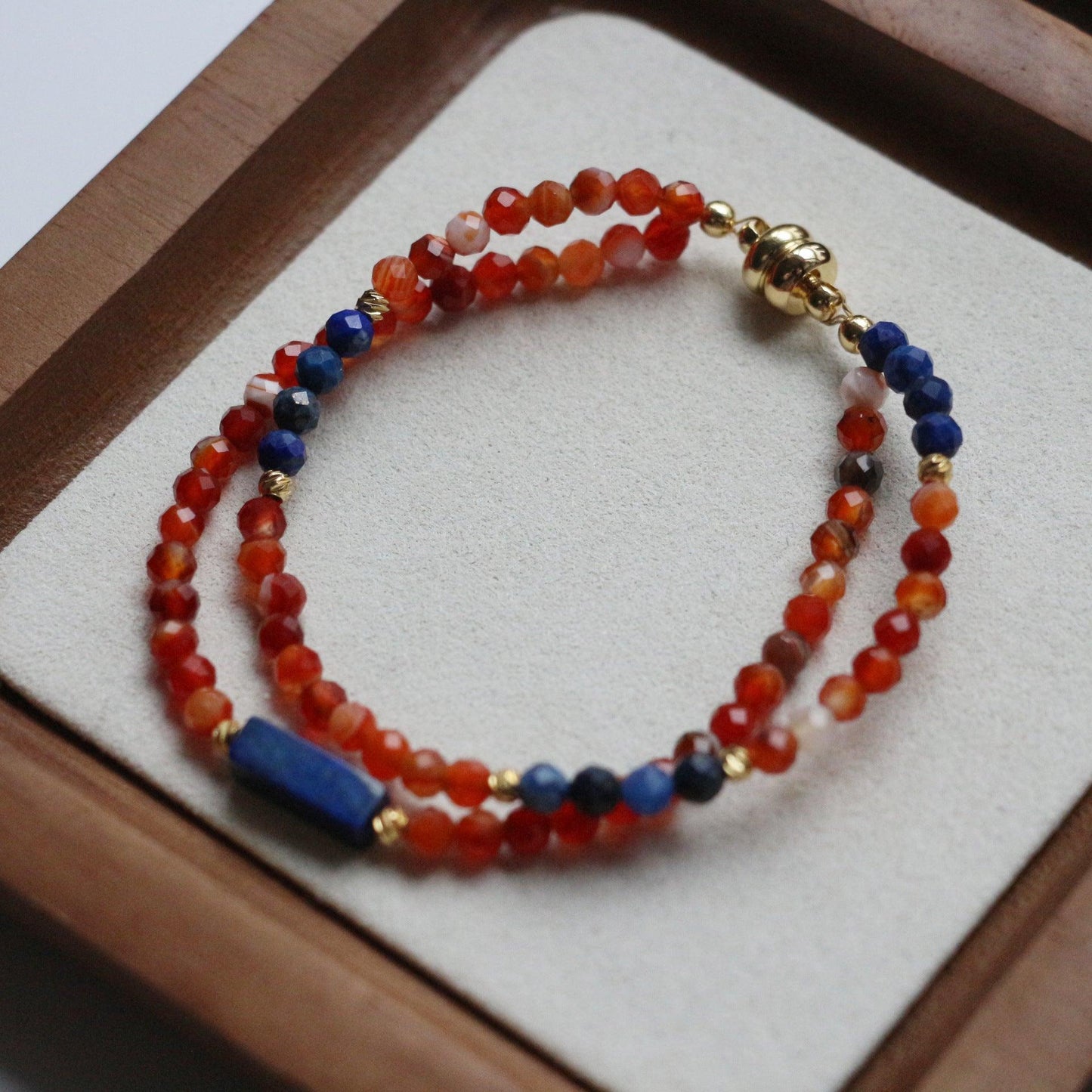 New Dunhuang Series Vintage Style Orange-Red Agate & Blue Natural Stone Beaded Bracelet