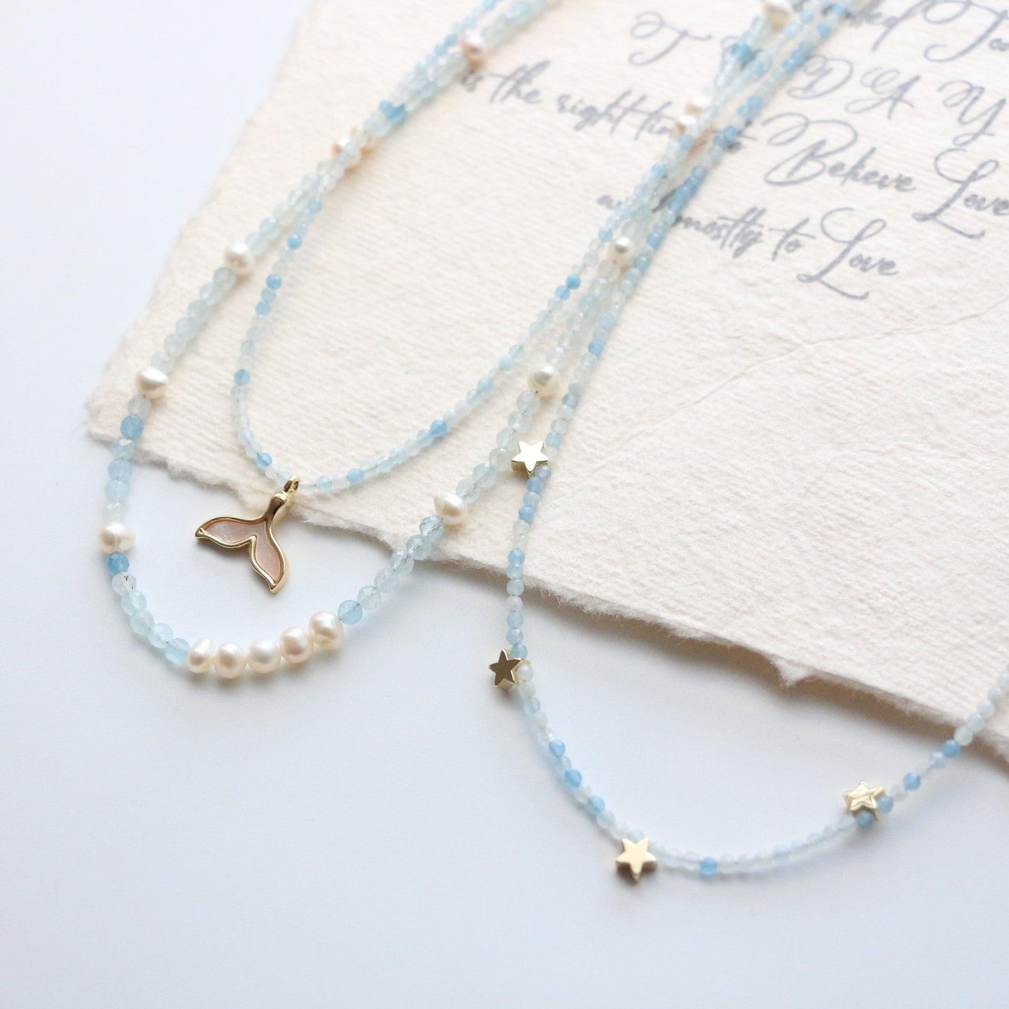 New Natural Blue Crystal Beaded Necklace for Women - Minimalist Choker with Freshwater Pearls