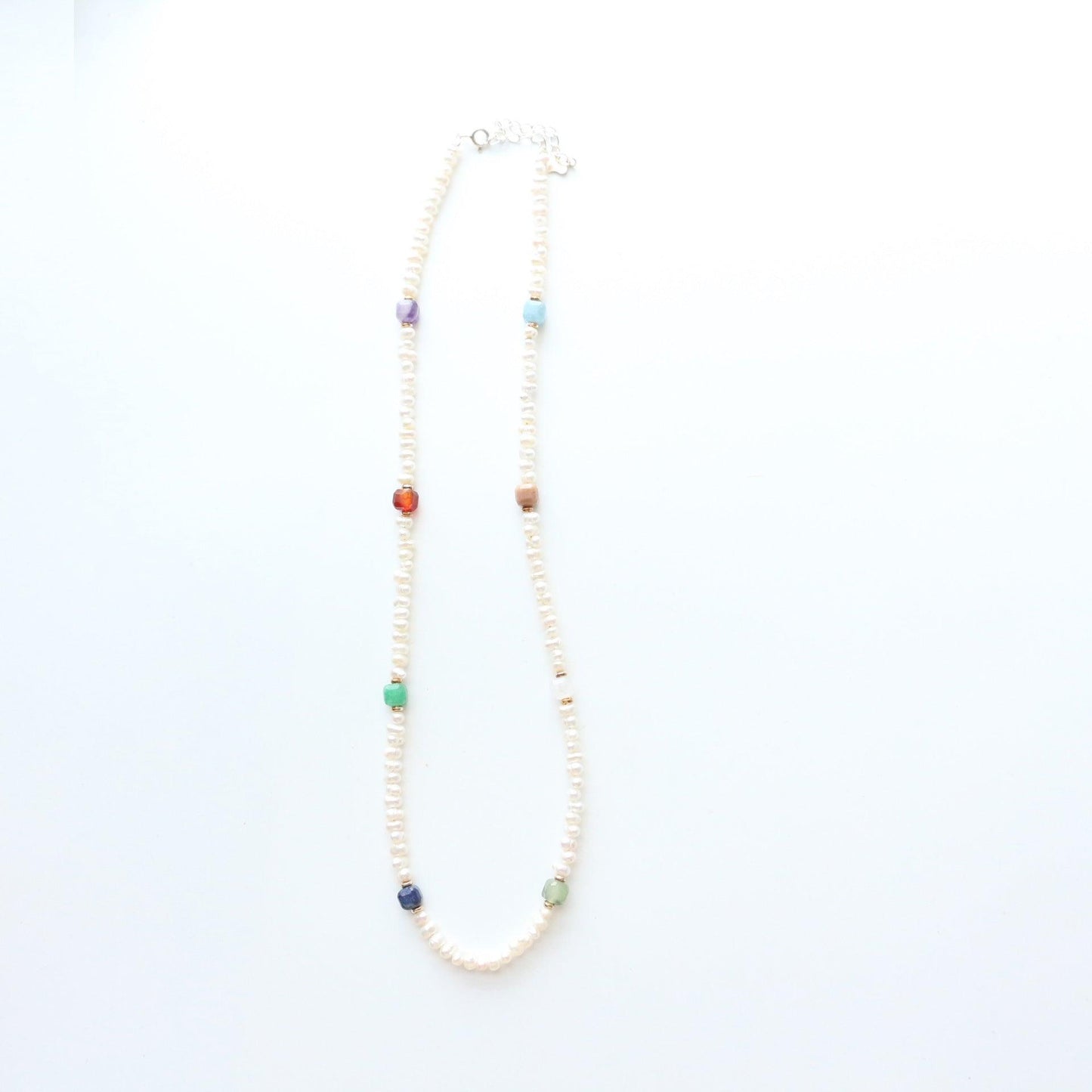 New Chinese Style Retro Pearl Handmade Beaded Necklace – Colorful Natural Stone Versatile Temperament Collarbone Chain Necklace