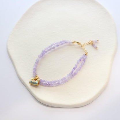 Cool Purple Jade Enamel Colorful Lock Pendant - Versatile Necklace with Original Design and Natural Stone Beads, Handmade