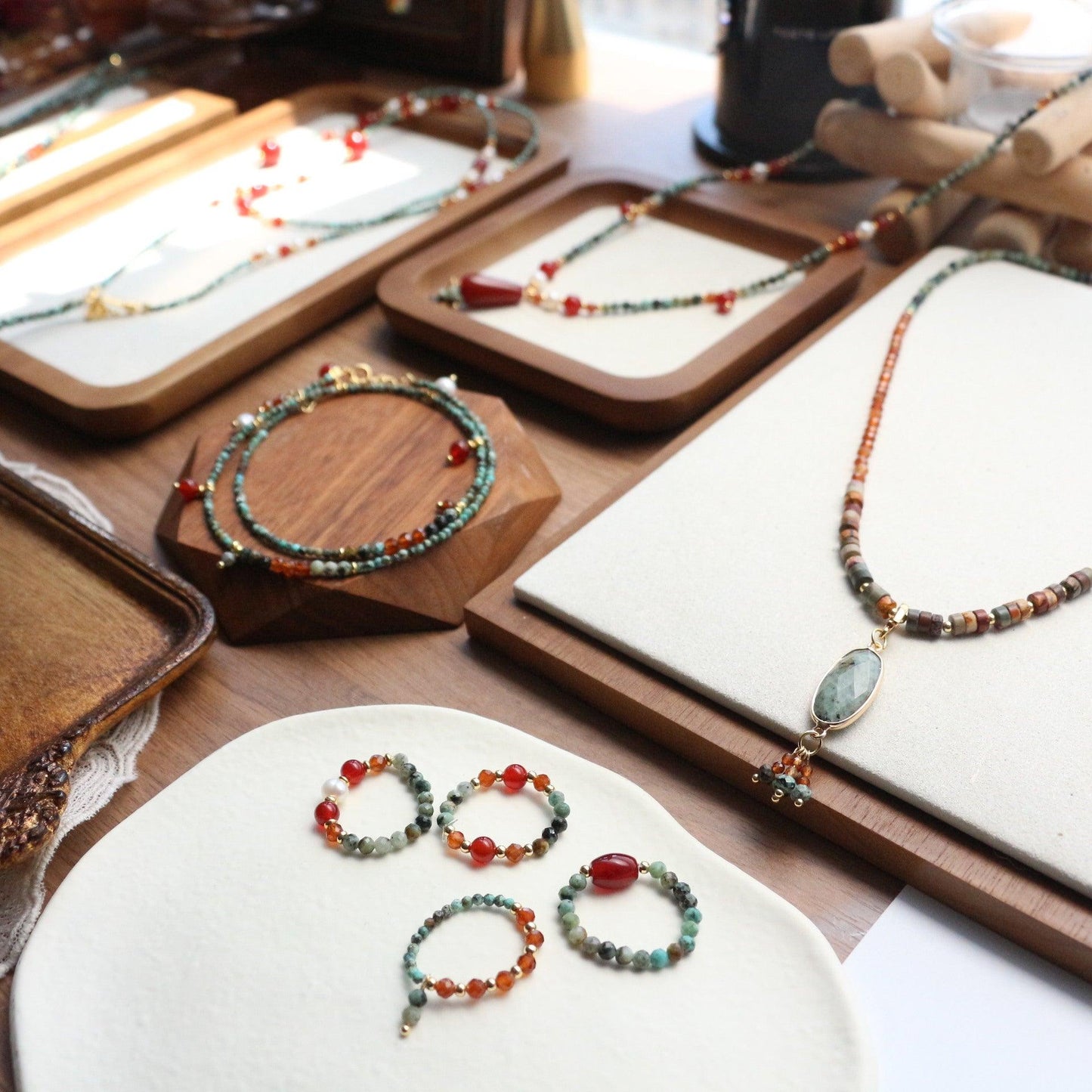 New Ancient Style Orange Garnet Heirloom Necklace - Natural Stone Bead Pendant - Hubei Pine - Dunhuang Aesthetic