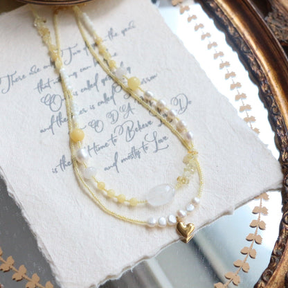 Sweet Light Luxury Yellow Crystal Beads Necklace – Natural Pearls Collarbone Chain Niche Bracelet