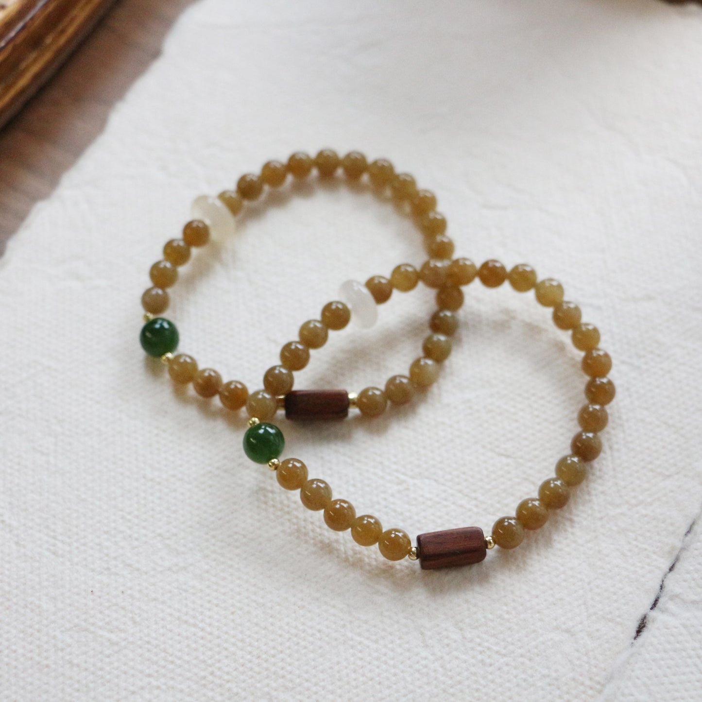 New arrivals Sugar Material Hetian Jade Bracelet with Natural Wood Beads | Vintage Style