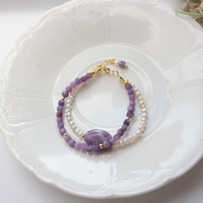 Unique Vintage Natural Stone Purple Lilac Beaded Necklace