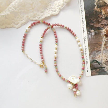 New Water Lily Color Series Petal Pearl Handmade Beaded Chain Necklace