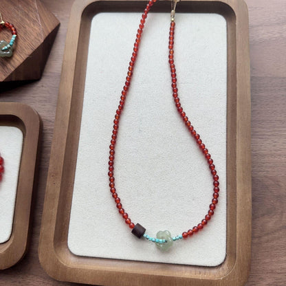 Hetian jade turquoise pear wood natural 7A grade red agate beads necklace collarbone chain sweater chain creative bracelet earrings collection