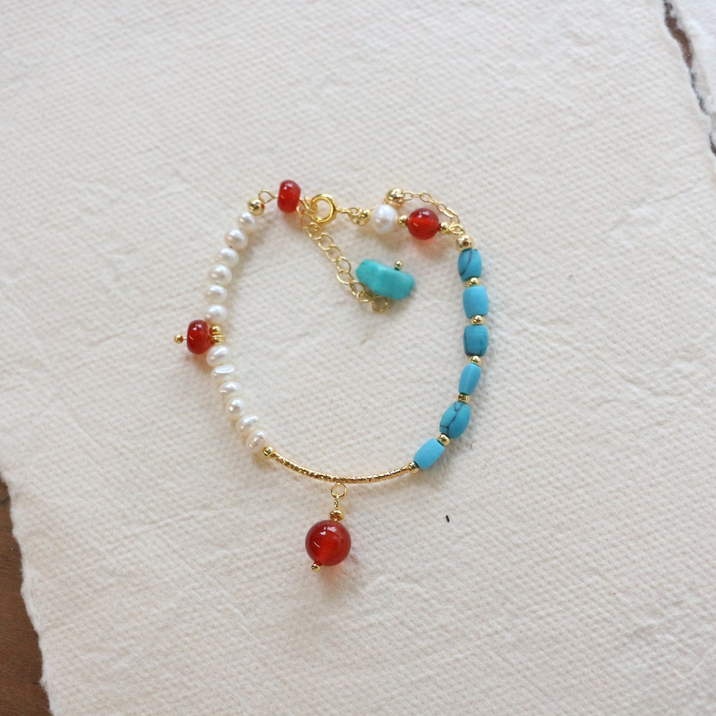 New arrivals Dunhuang Traditional Color Handbead Bracelet with Red Agate, Turquoise Pendant & Tasse