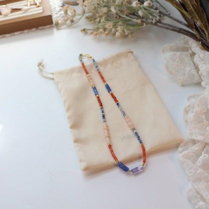 Orange-Blue Color Block Beaded Necklace | New Chinese Style