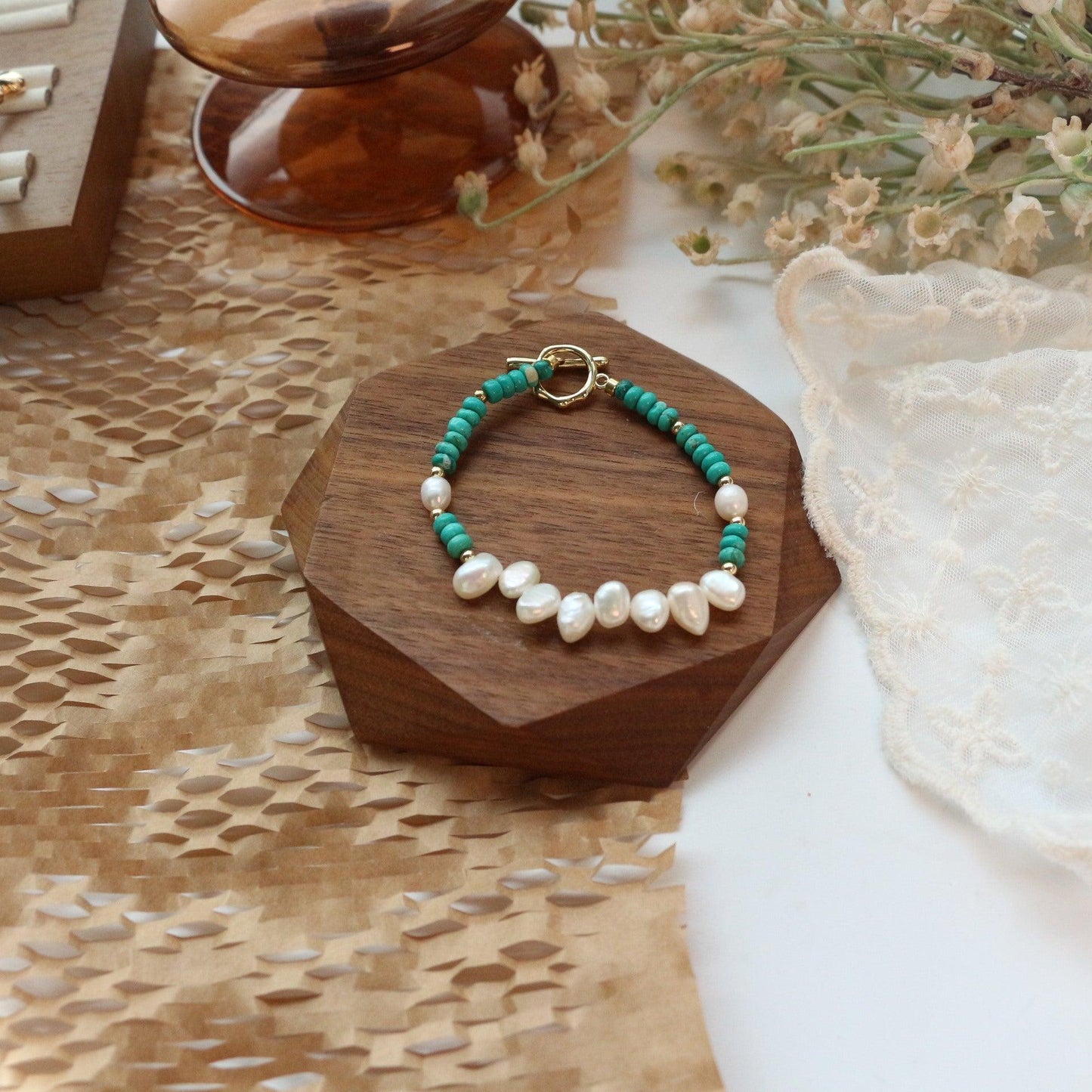 Vintage Turquoise & Baroque Pearl Necklace – Unique Beaded Jewelry Creation