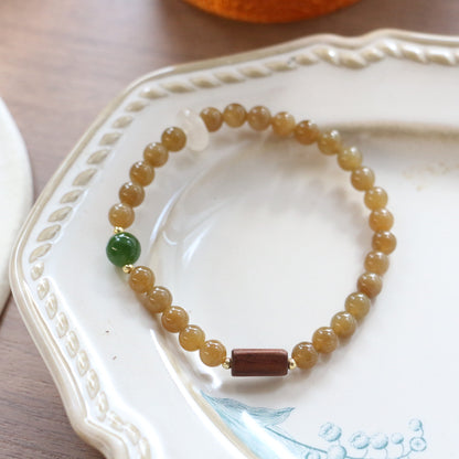 New arrivals Sugar Material Hetian Jade Bracelet with Natural Wood Beads | Vintage Style