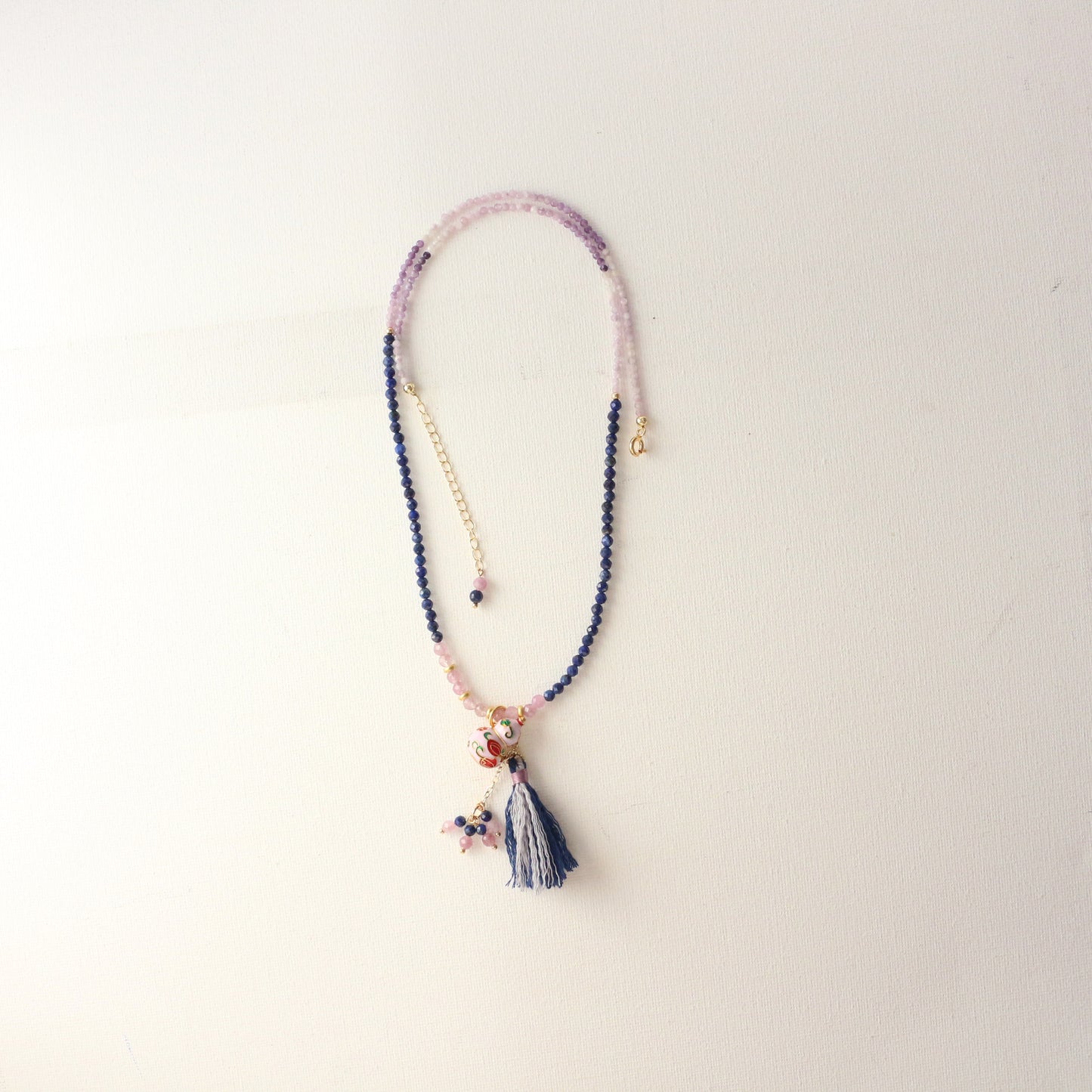 New arrivals New Chinese Style Lapis Lazuli & Purple Jade Necklace | Sand Gold Enamel Gourd Tassel Pendant