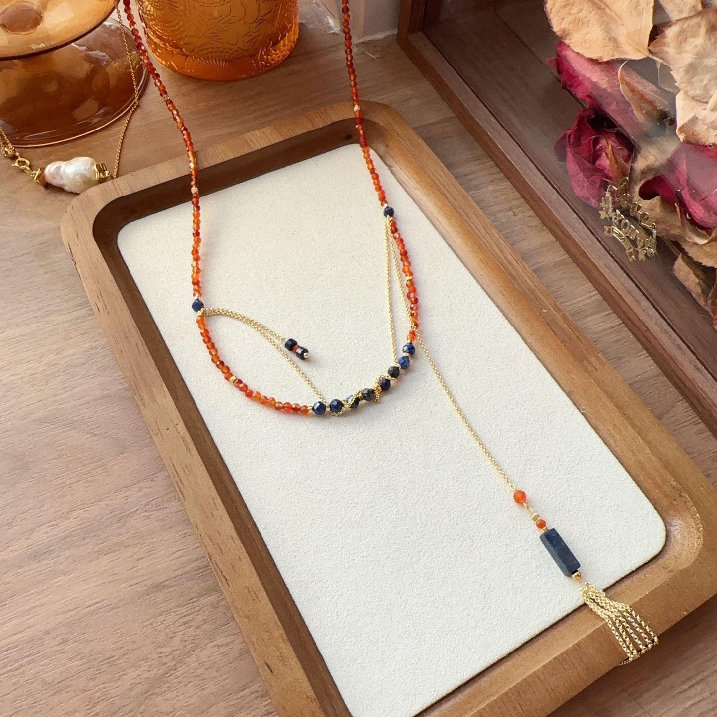 Natural Stone Necklace Long Extremely Fine Sweater Chain – Personalized Original Design Dunhuang Style Beaded Chain Tassel Jewelry