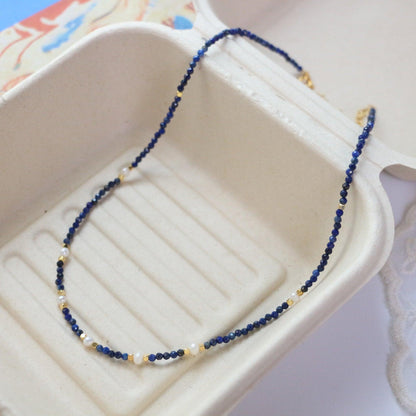 Lapis Lazuli Choker Necklace with Freshwater Pearls – Versatile Beaded Jewelry