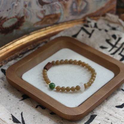 New arrivals Sugar Material Hetian Jade Bracelet with Natural Wood Beads | Vintage Style