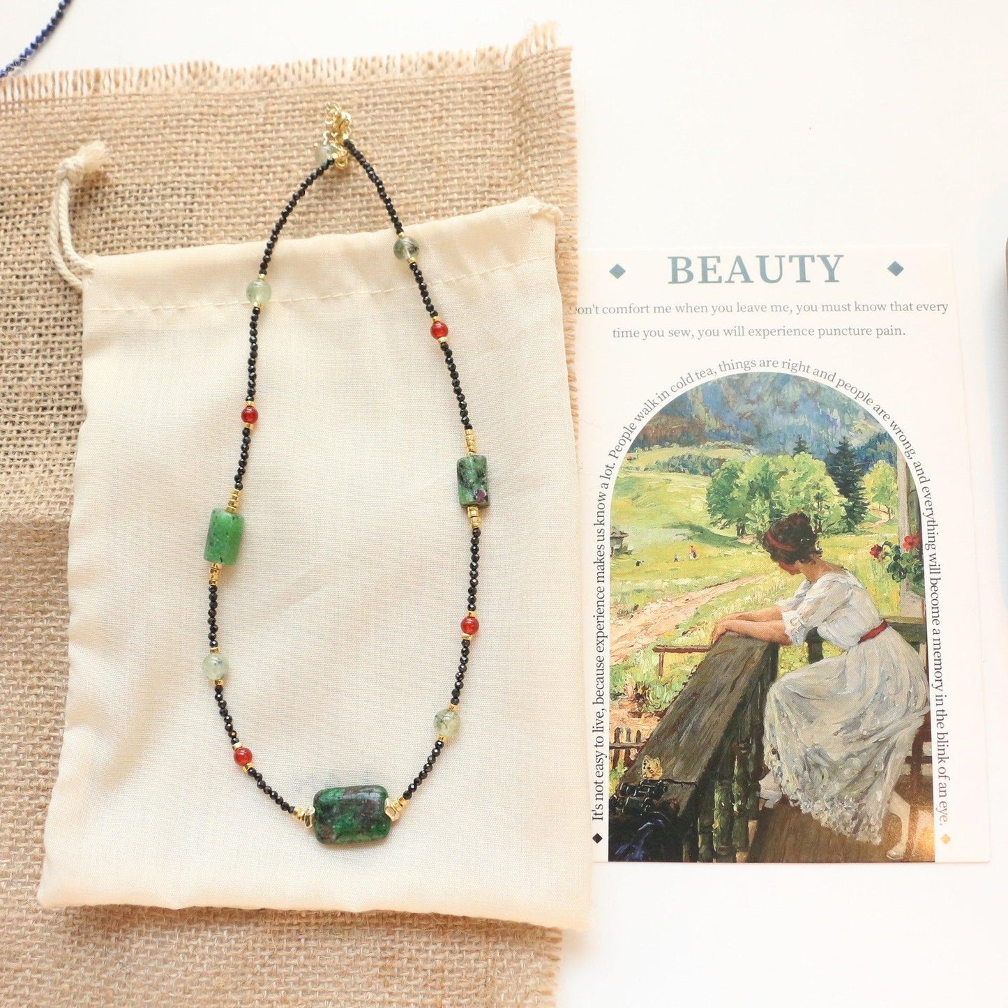 Natural Stone Red Green Black Color Necklace Choker Beaded Necklace