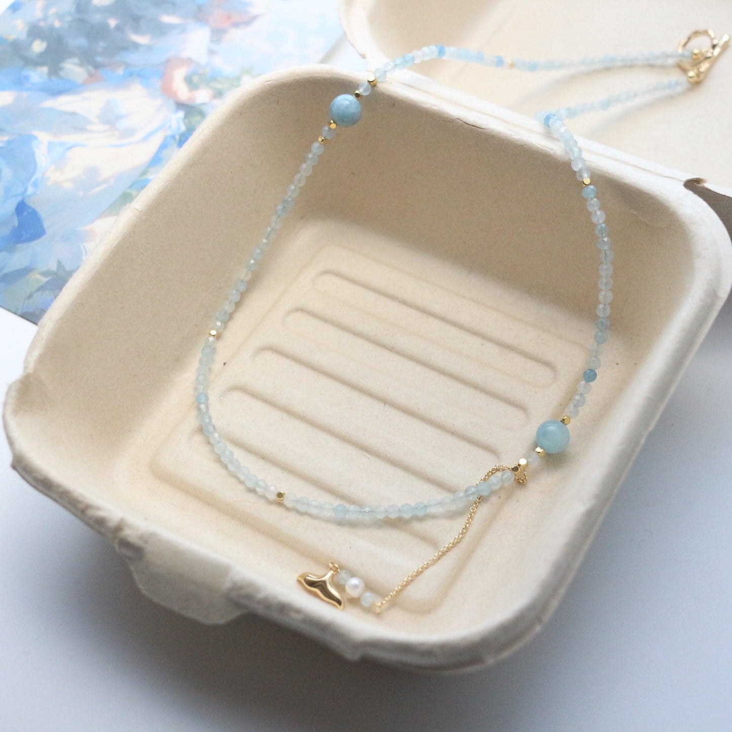 New Natural Blue Crystal Beaded Necklace for Women - Minimalist Choker with Freshwater Pearls