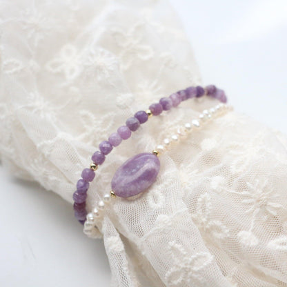 Unique Vintage Natural Stone Purple Lilac Beaded Necklace