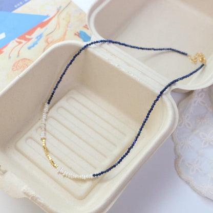 Lapis Lazuli Choker Necklace with Freshwater Pearls – Versatile Beaded Jewelry