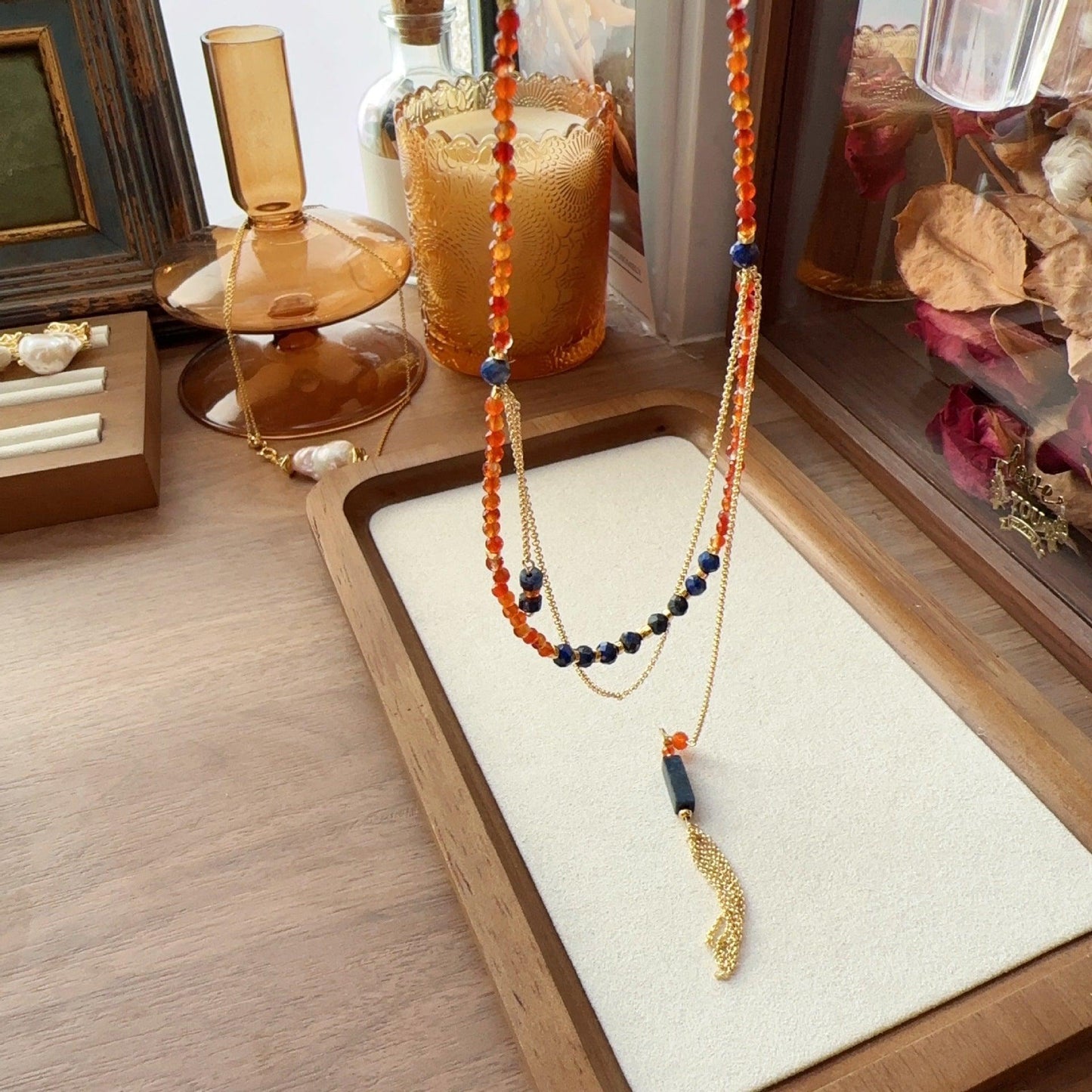 Natural Stone Necklace Long Extremely Fine Sweater Chain – Personalized Original Design Dunhuang Style Beaded Chain Tassel Jewelry