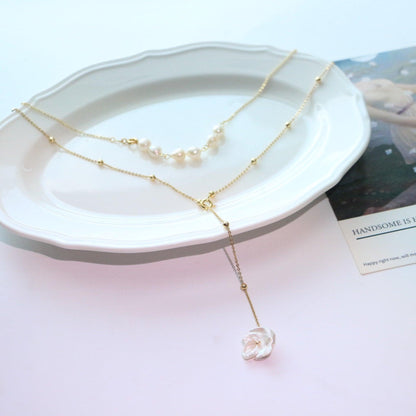 Vintage Minimalist Versatile Necklace with Natural Freshwater Pearl Petals