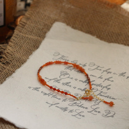 Natural Carnelian Bead Necklace & Gold Bead Bracelet Set – Short Vibrant Gemstone Jewelry for Women, Minimalist Dainty Layered Design