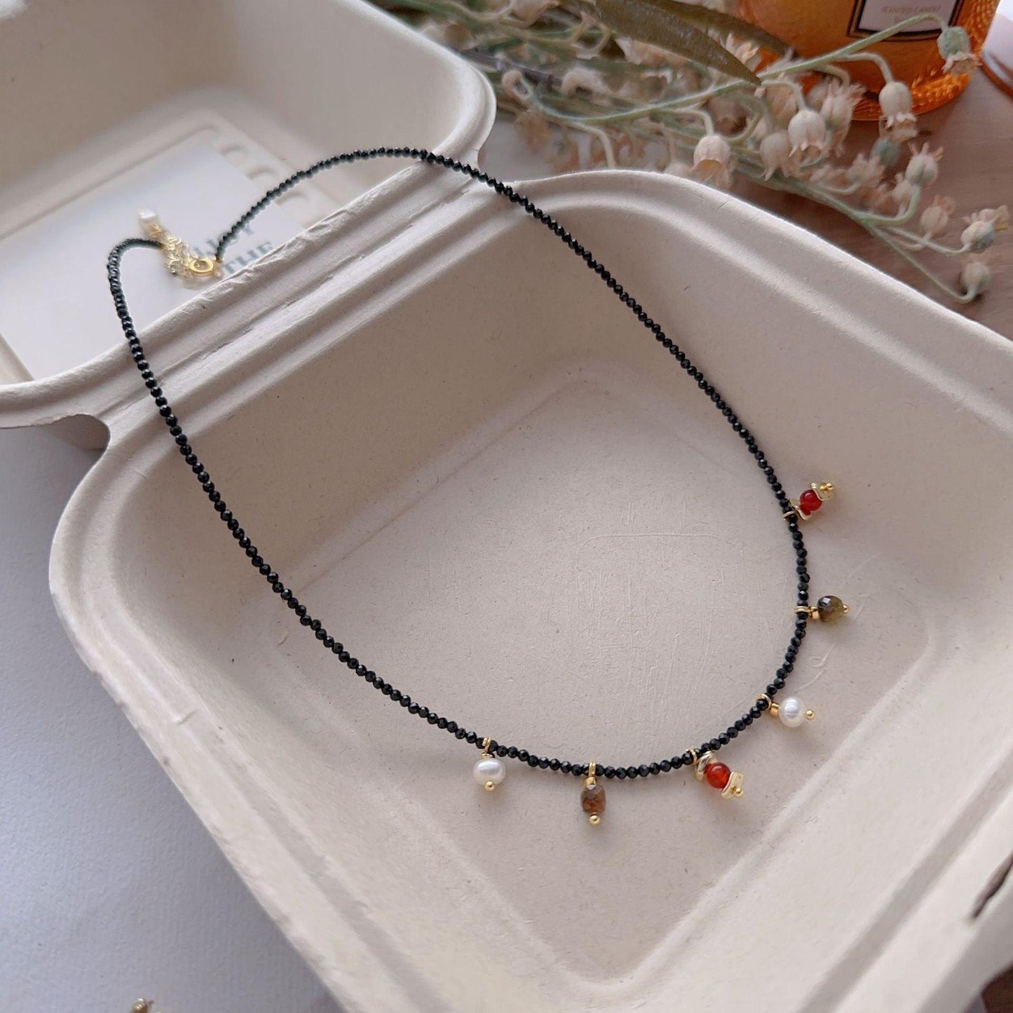 Handcrafted Natural Stone Beaded Necklace – Original Ink Wash Style Layered Jewelry