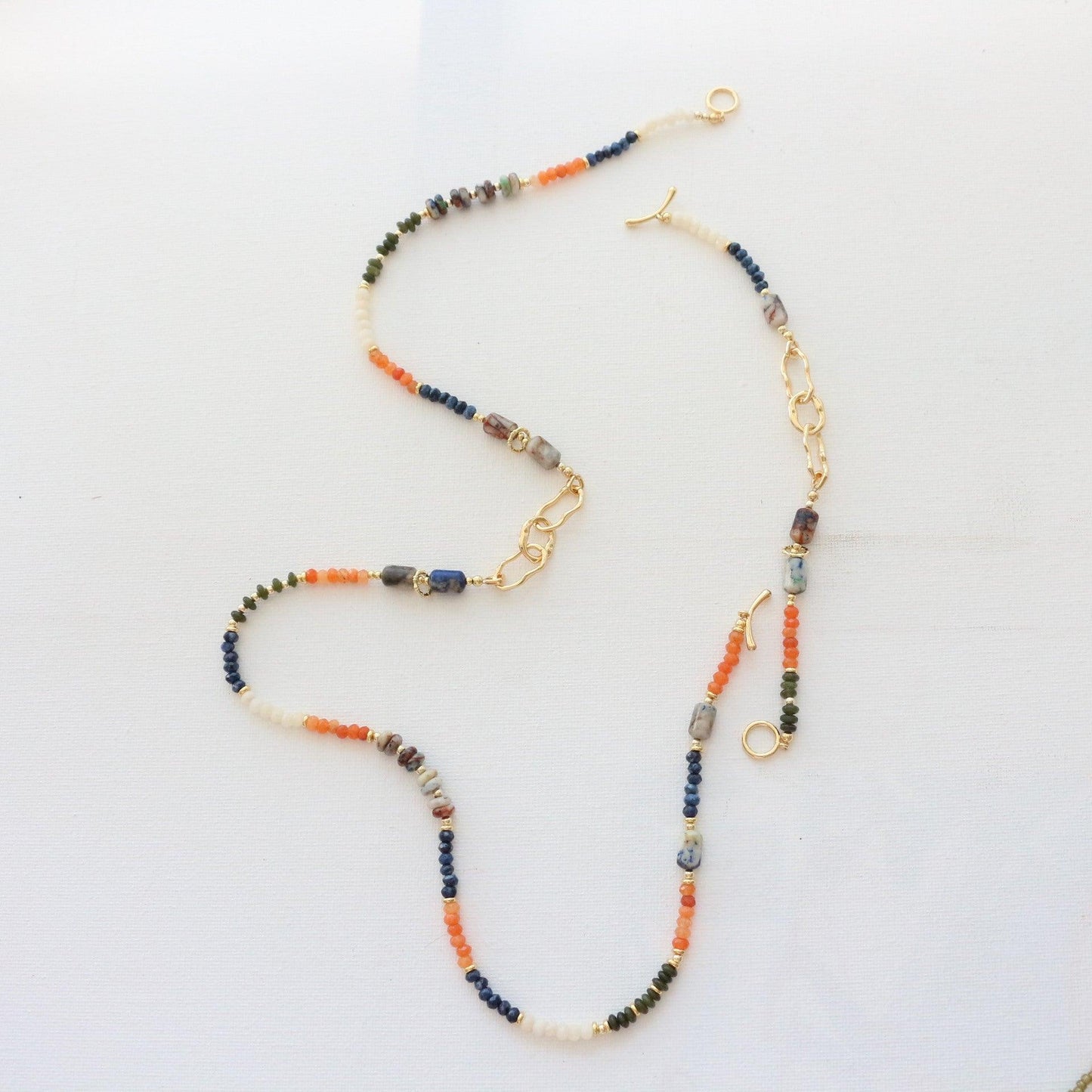 Autumn and Winter Handmade Long Necklace Featuring Agate, White Jade, Blue Stone, and Phoenix Lapis Lazuli