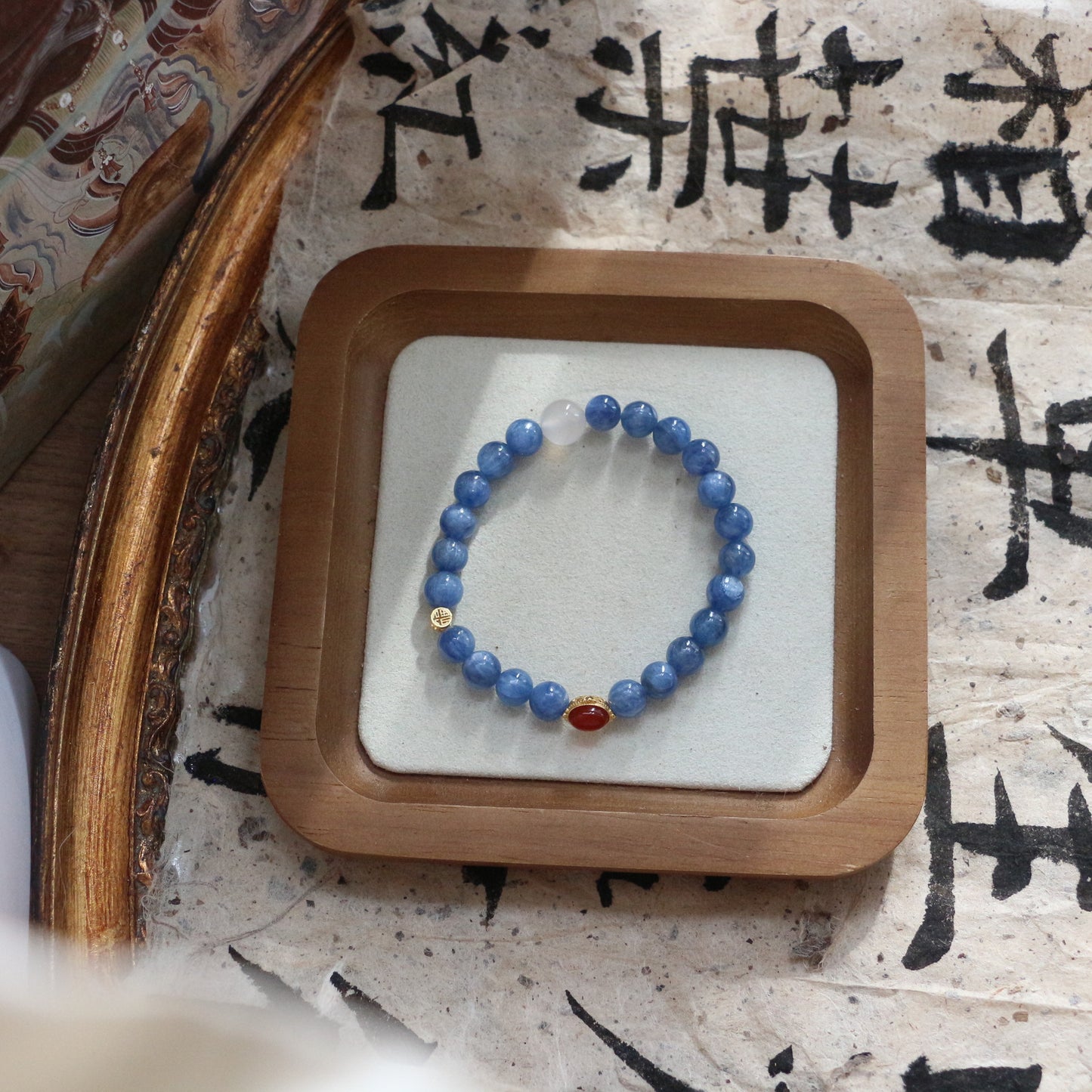 New arrivals Natural Blue Kyanite Round Bead Single Circle Bracelet