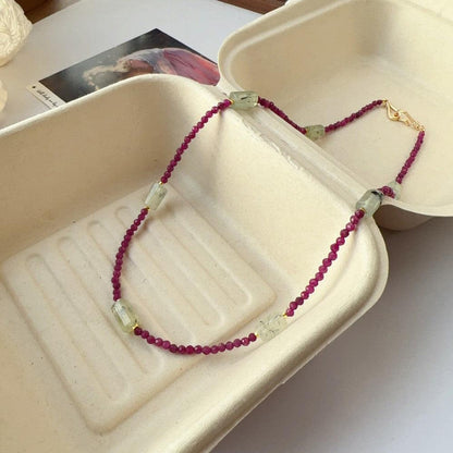 Fuchsia Natural Stone Beaded Necklace - Handmade Niche Choker for Collarbone