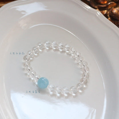 New Natural White Crystal Aquamarine Bracelet & Necklace – Simple Fresh S925 Jewelry