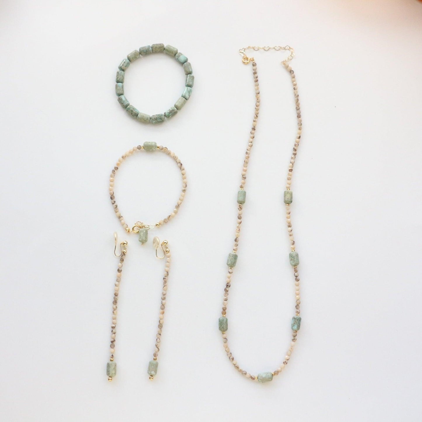 New Chinese-Style Gray-Green Natural Stone Necklace and Bracelet Set