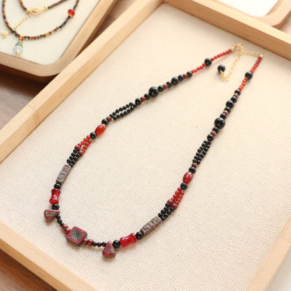 Vintage Court Style Black and Red Onyx Brazilian Style Choker Short Necklace