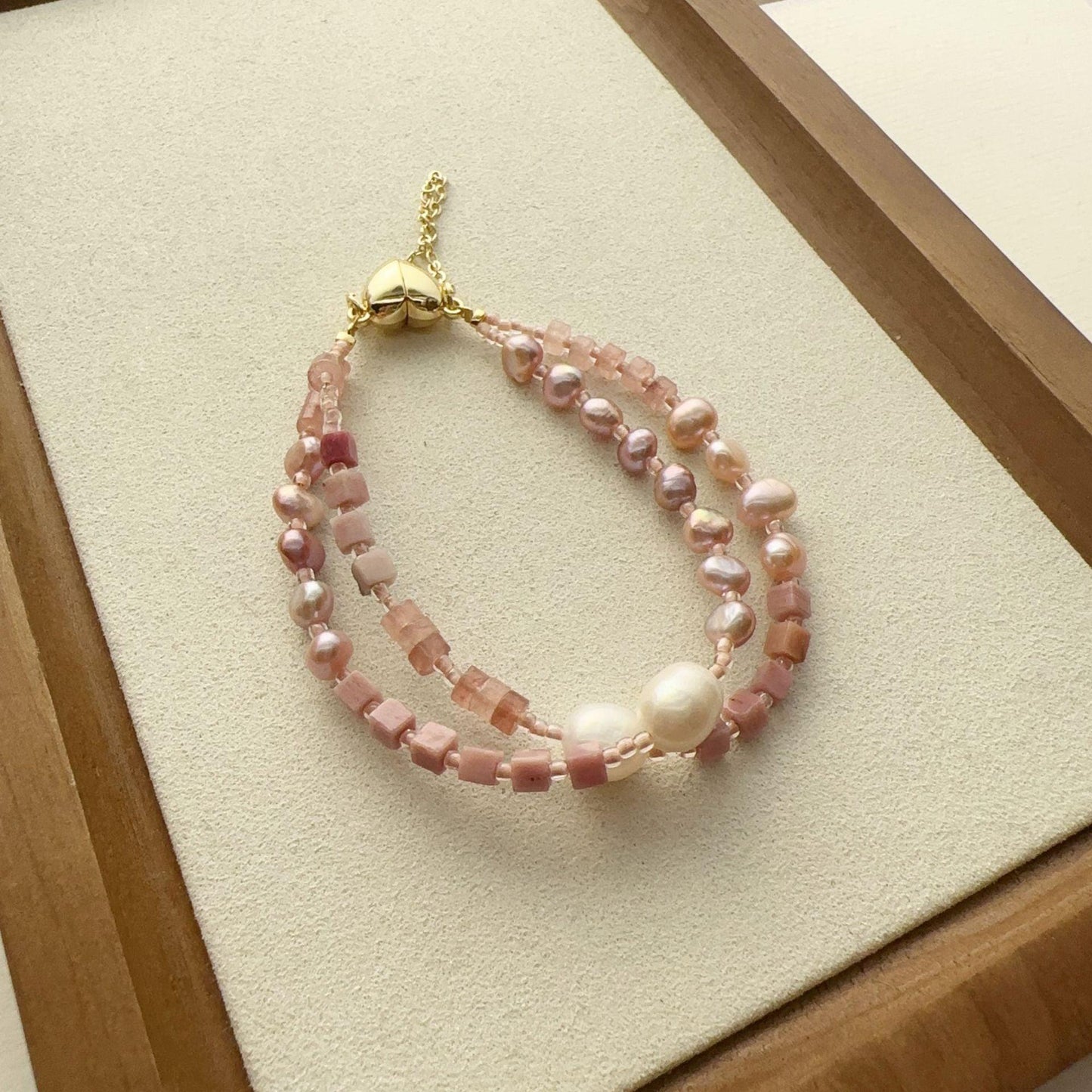 Pale Pink Colored Light Baroque Pearl Double Layer Bracelet – Natural Stone Beaded Sweetness