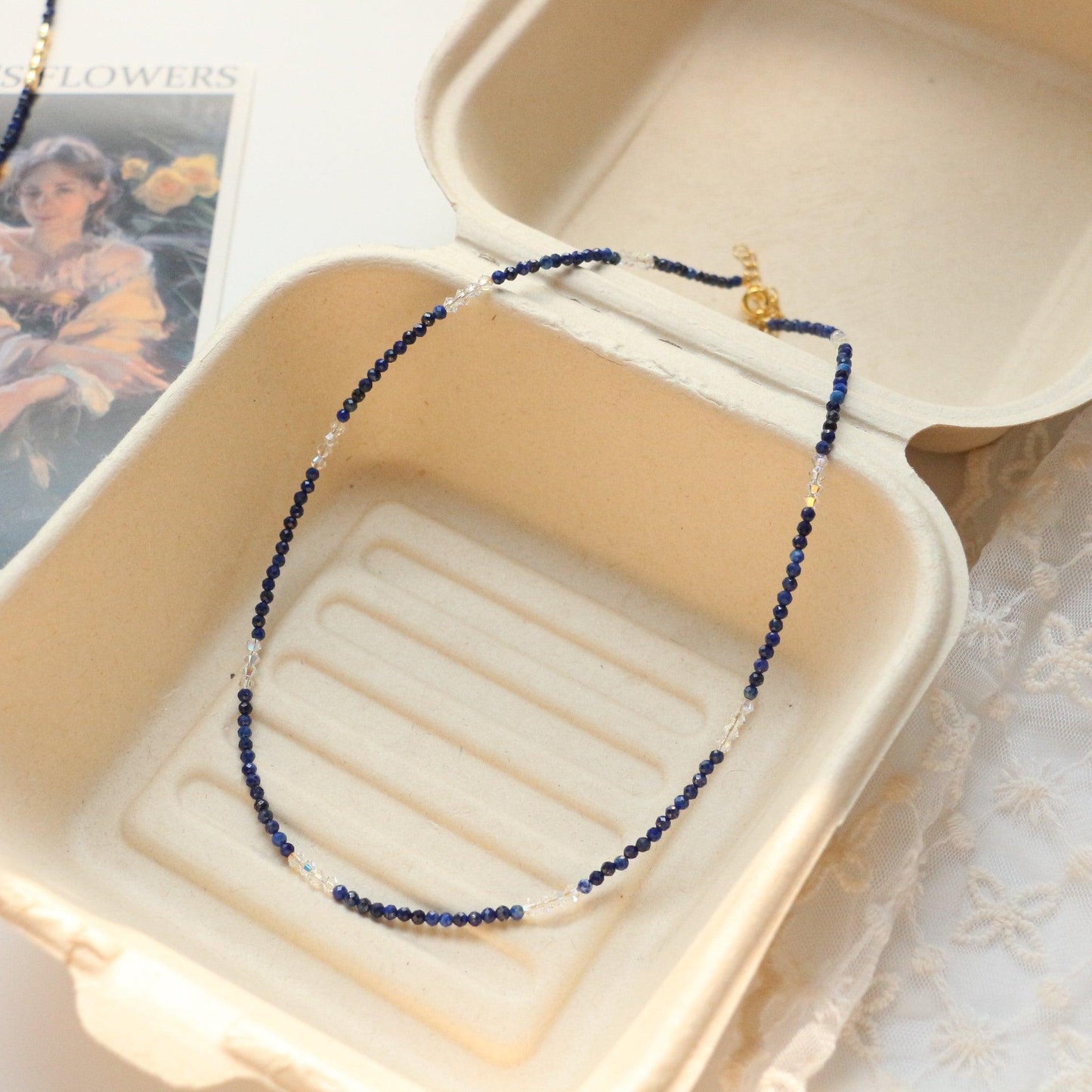 Natural Stone Blue Crystal & Lapis Lazuli Short Necklace – Unique Beaded Necklace for Elegant Style