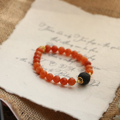 Handmade Black Obsidian Beaded Bracelet | Mystic Natural Stone Bead Jewelry in Orange & Black, Unisex Adjustable Design