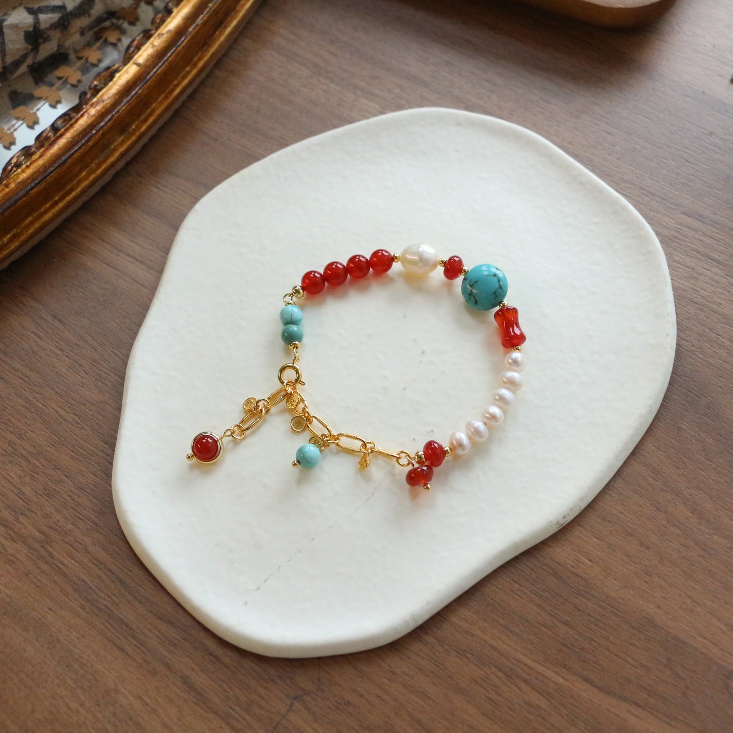 New arrivals Natural Freshwater Pearl Bracelet with Agate Beads | Minimalist Turquoise Dunhuang Style