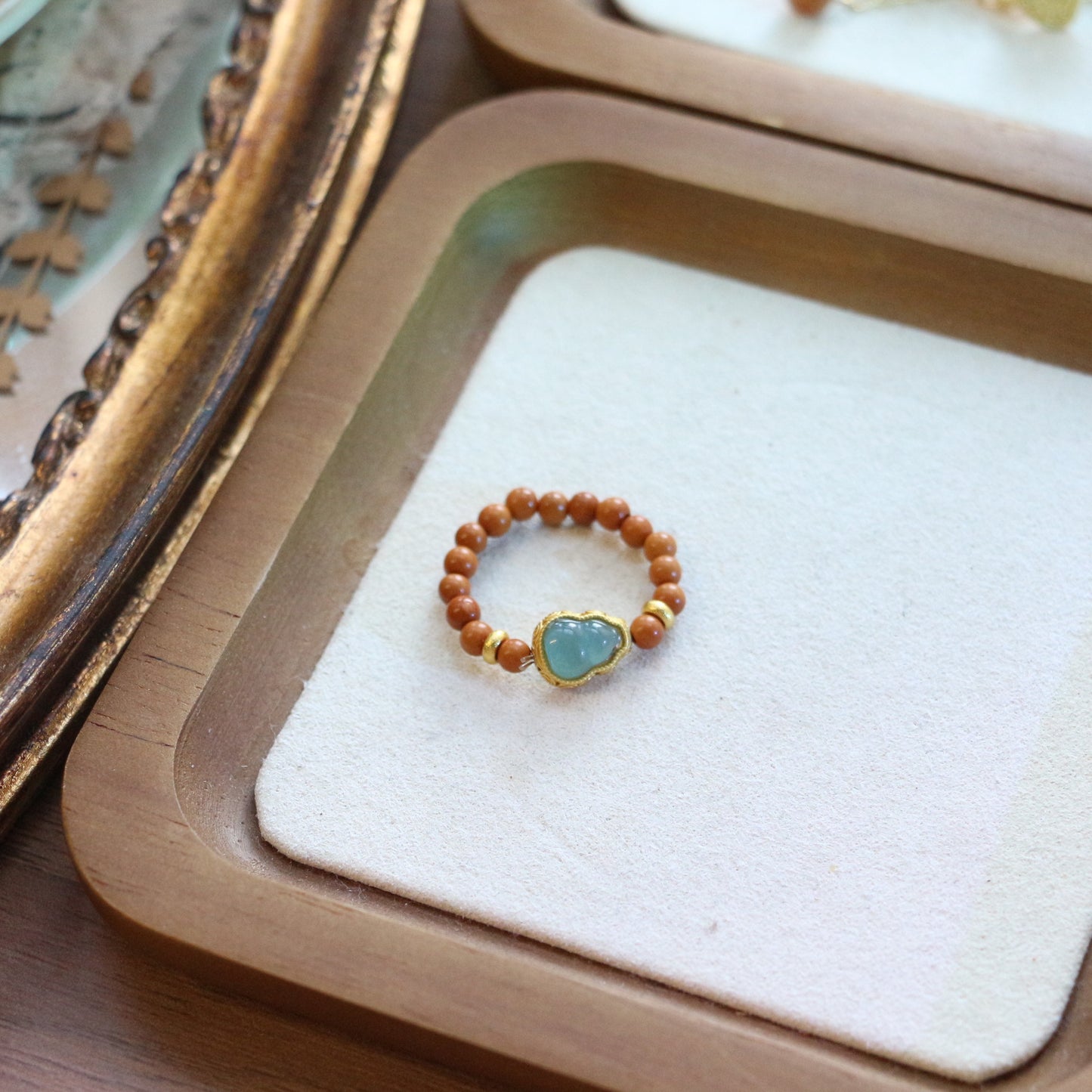 New arrivals Natural Lapis Lazuli Ring with Turquoise Beaded Band | Garnet & White Quartz Unique Handcrafted Ring