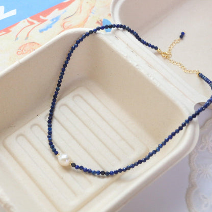 Lapis Lazuli Choker Necklace with Freshwater Pearls – Versatile Beaded Jewelry