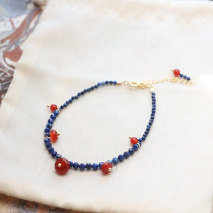 New Chinese Ethnic Style Lapis Lazuli & Yellow Crystal Bracelet – Dunhuang Style Red Agate Beaded Ring