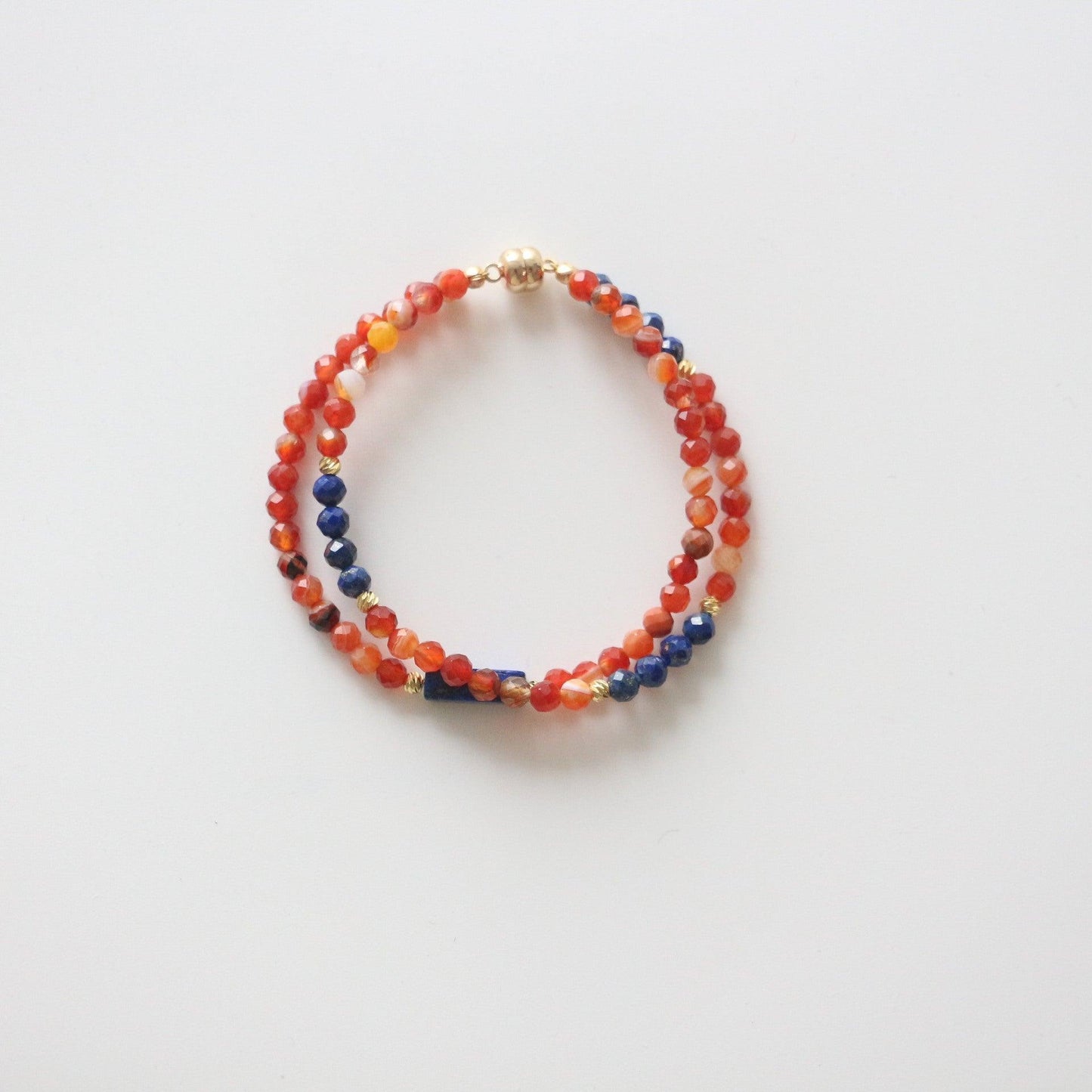 Red Orange Agate & Lapis Lazuli Pendant Necklace – Dunhuang Beaded Bracelet Series in Blue & Orange Color Scheme