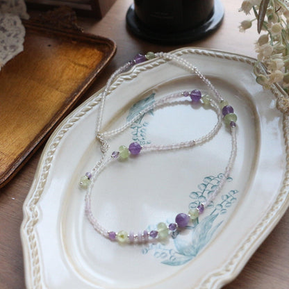 Sweet Purple Crystal Necklace | Natural Stone Beaded Chain | New Trendy Unique Style