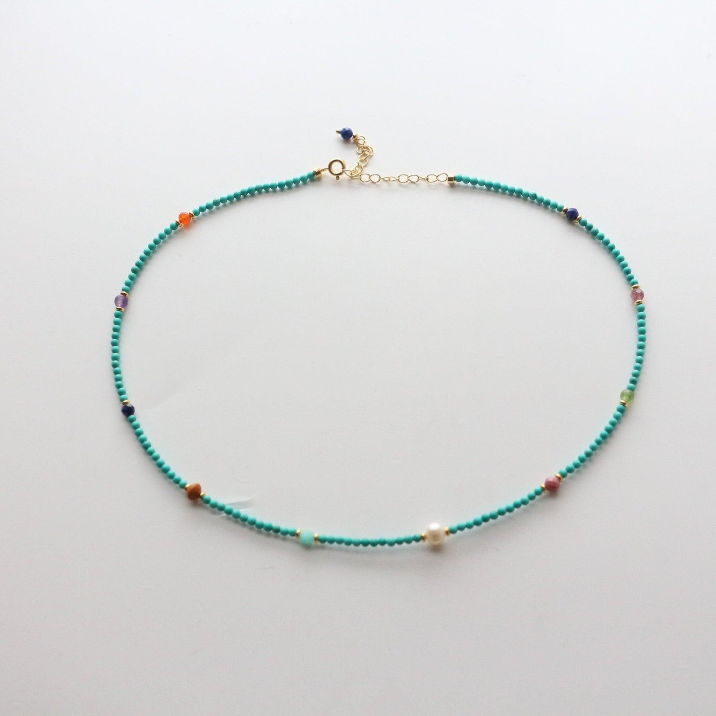 Raw Turquoise & Magnesite Turbinado Fine Necklace – Mixed Color Natural Stone Beads