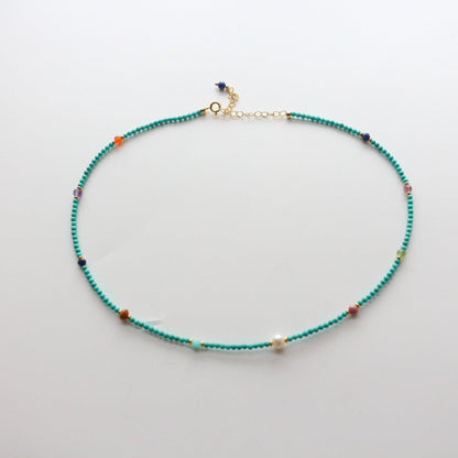 Raw Turquoise & Magnesite Turbinado Fine Necklace – Mixed Color Natural Stone Beads