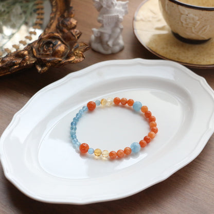 Kids Aquamarine Beaded Bracelet - Vibrant Candy Color Orange & Blue Natural Stone Adjustable Jewelry