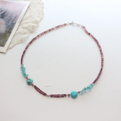 Lilac Turquoise Vintage Totem Texture Natural Stone Bead Necklace