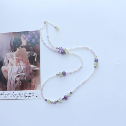 Sweet Purple Crystal Necklace | Natural Stone Beaded Chain | New Trendy Unique Style