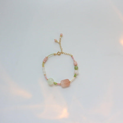 Pink Opal & White Crystal Shaflay Glaze Jade Necklace Bracelet Set – Double Layer Palace Style Natural Stone Pendant